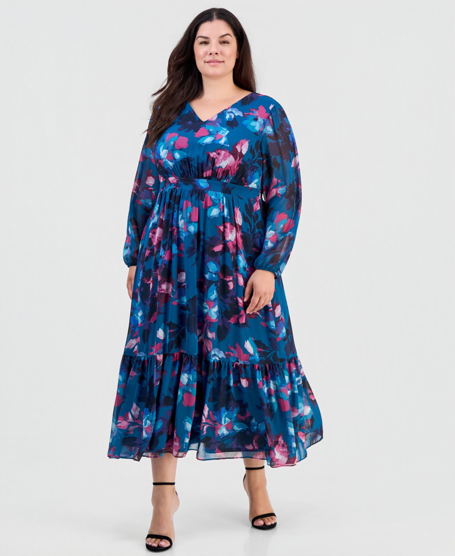 Plus Size Smocked-Back Balloon-Sleeve Dress