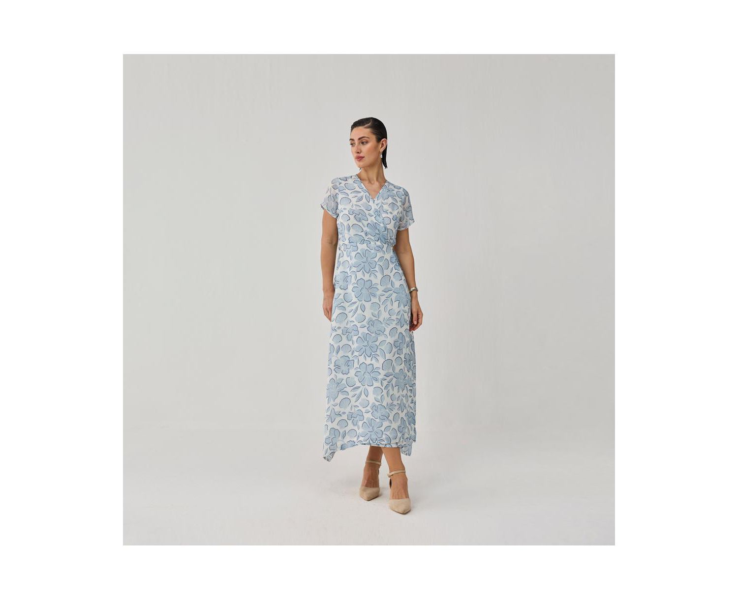 Women's Floral Print Tie Waist Wrap Maxi Dress