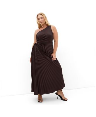 Plus Size Aliza One Shoulder Pleat Maxi Dress