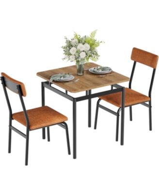 3-Piece Dining Table Set with 2 PU Upholstered Chairs, Wooden Top and Metal Frame for Kitchen and Dining Room