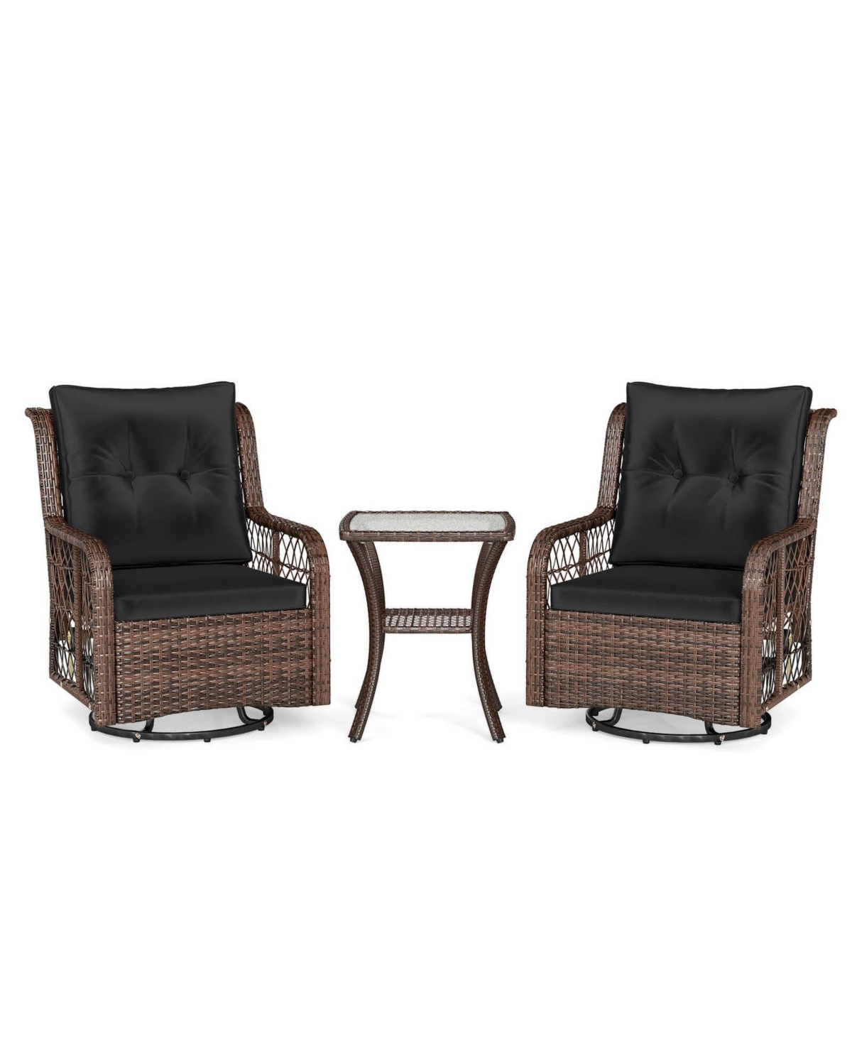 Costway 3 Piece Patio Furniture Set with 2-Tier Side Table and Cushions for Porch