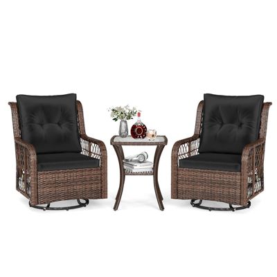3 Piece Patio Furniture Set with 2-Tier Side Table and Cushions for Porch