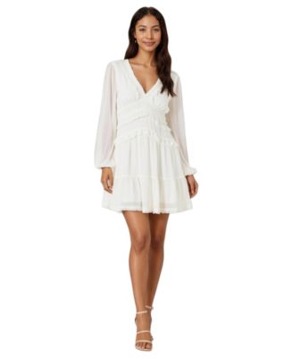 Women's Genevieve Chiffon Ruffle V-Neck Long Sleeve Mini Dress