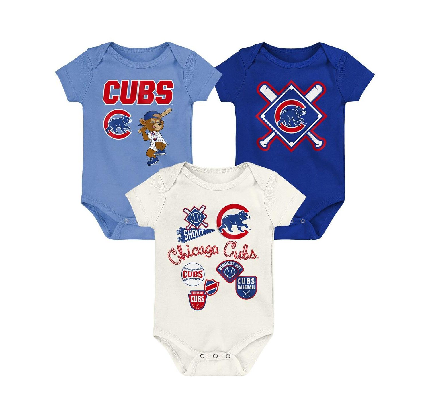 Baby Boys and Girls 3-Pack Chicago Cubs Home Plate Creeper Set