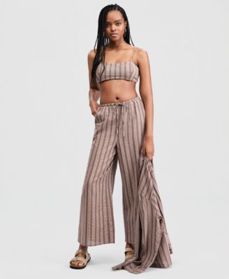 Women's Striped Wide-Leg Pants
