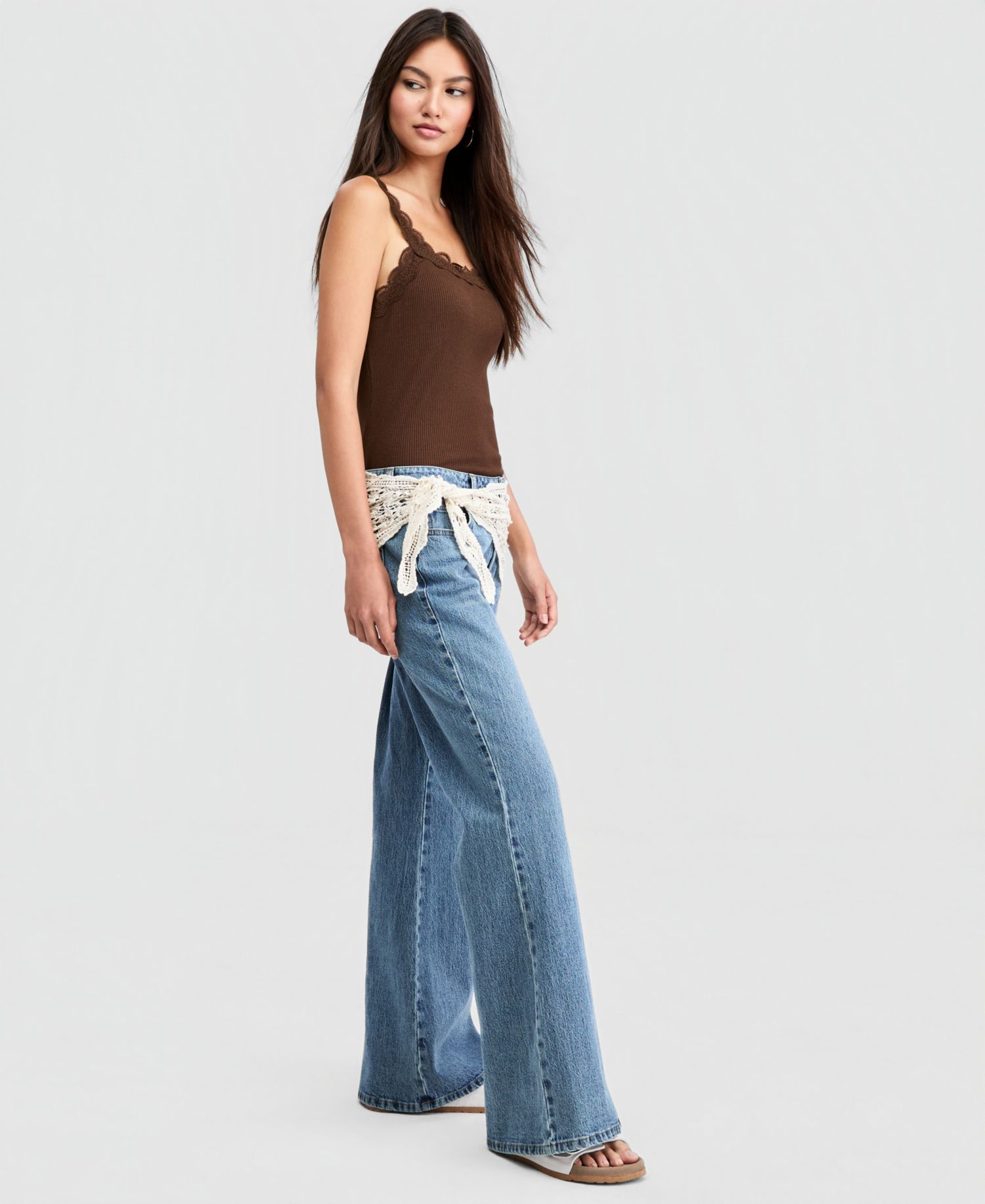 Petite Crocheted-Scarf Flare Jeans