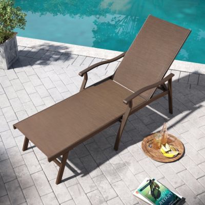 Outdoor Patio Aluminum Adjustable Chaise Lounge Chair with Arm