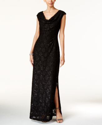Connected Sequined Lace Cowl-Neck Gown - Macy's