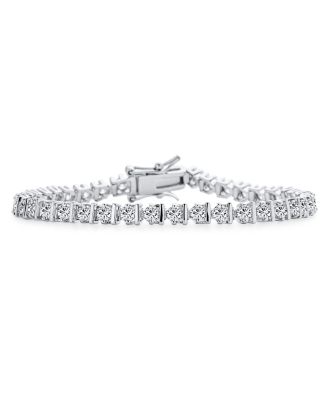 Modern 10 Carat CZ Round Solitaire Tennis Bracelet Silver Plated 7, 7.5 Inch