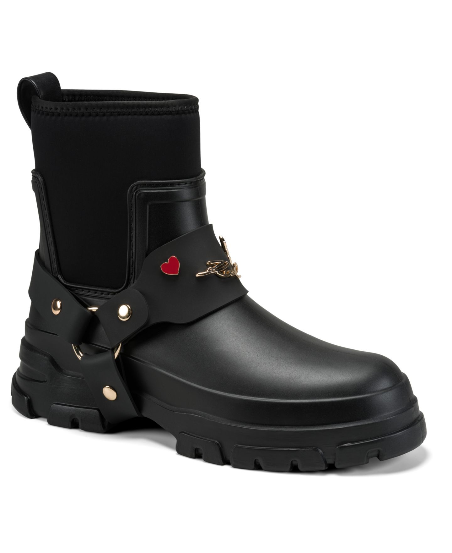 Женские ботинки KARL LAGERFELD PARIS Rivenna Rain Round Toe Booties, цвет: Чёрный гладкий — фото 1