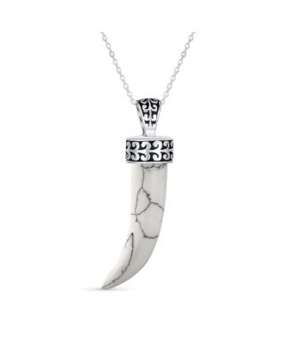 Bling Jewelry Tooth Amulet Onyx Howlite Turquoise Cornicello Italian Horn Chili Pepper Pendant Necklace Oxidized Sterling Silver Scroll - White