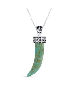 Bling Jewelry Tooth Amulet Onyx Howlite Turquoise Cornicello Italian Horn Chili Pepper Pendant Necklace Oxidized Sterling Silver Scroll - Blue