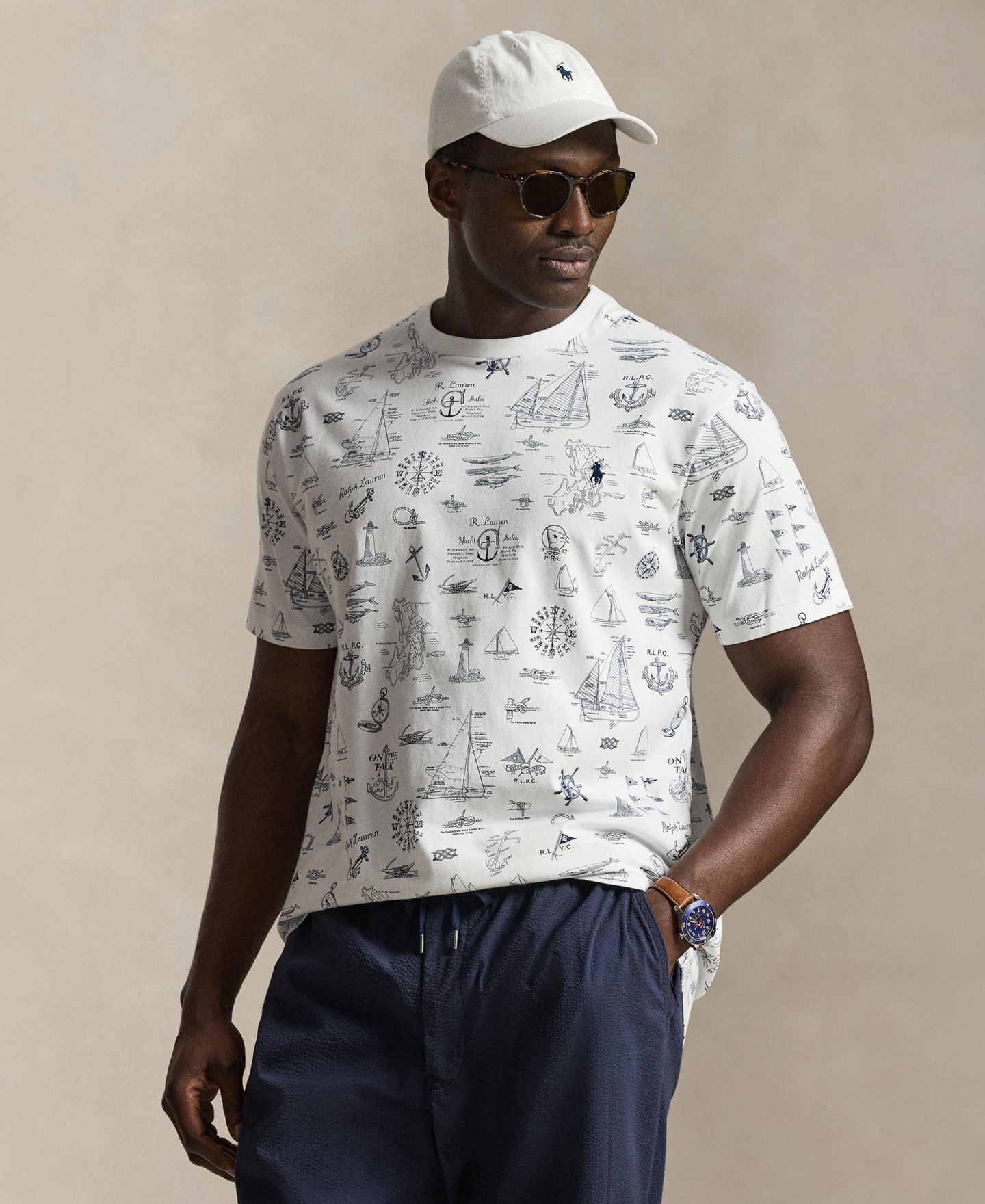Мужская футболка Polo Ralph Lauren Big & Tall Classic-Fit Nautical Print Jersey T-Shirt, цвет: Белый — фото 3