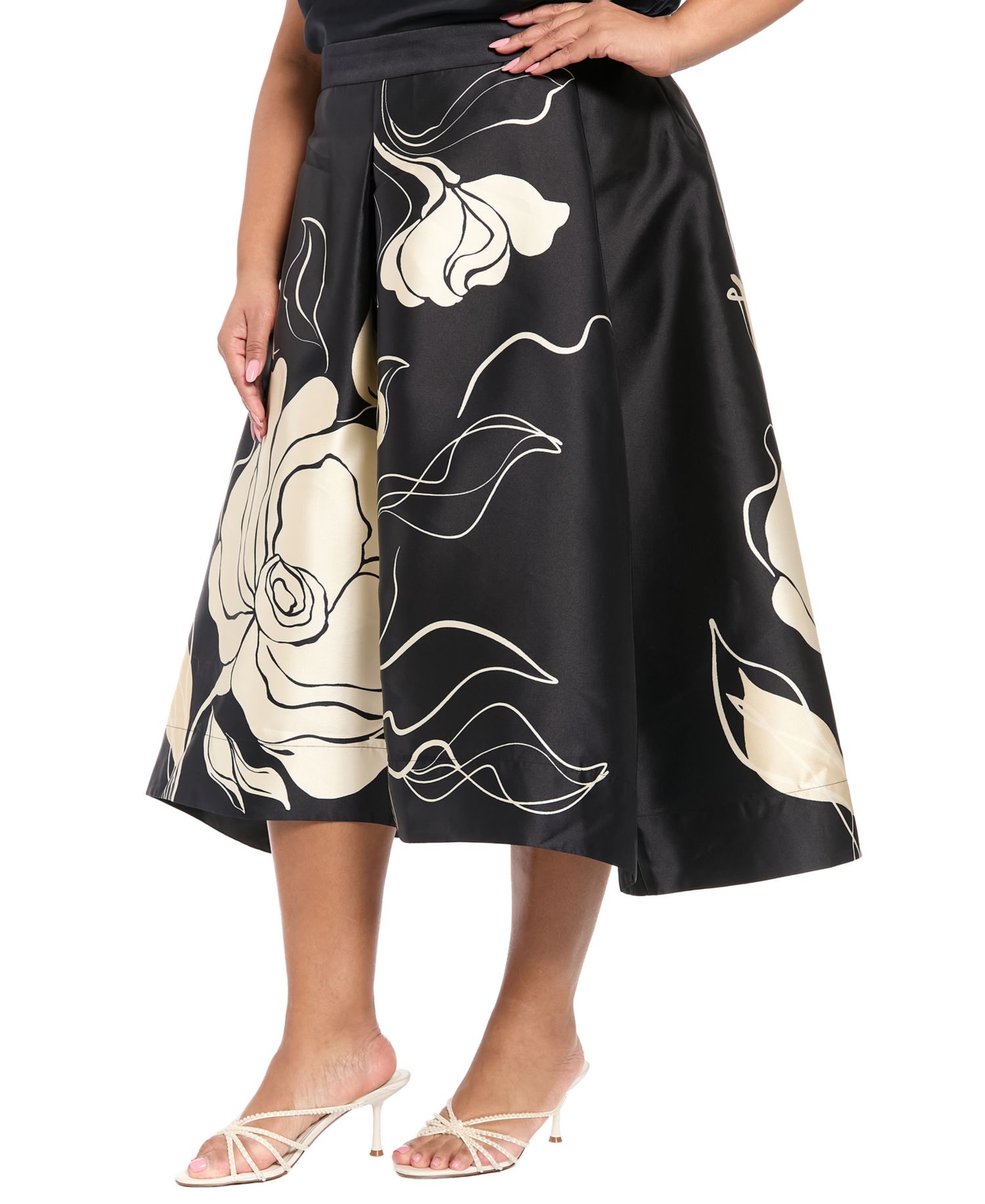 Plus Size Pleated High-Low Midi Skirt