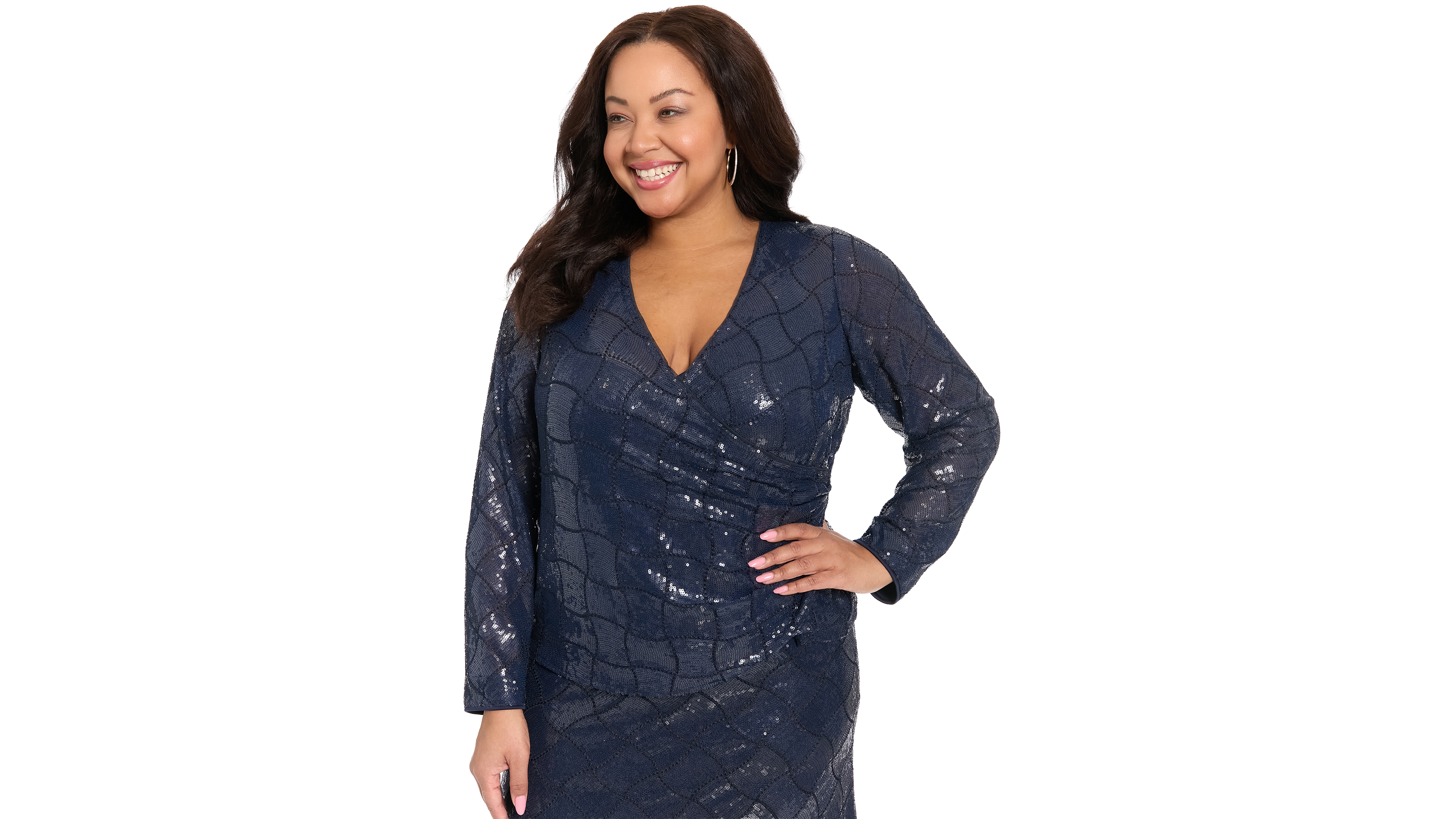 Muse Plus Long-Sleeve Sequined Wrap Top
