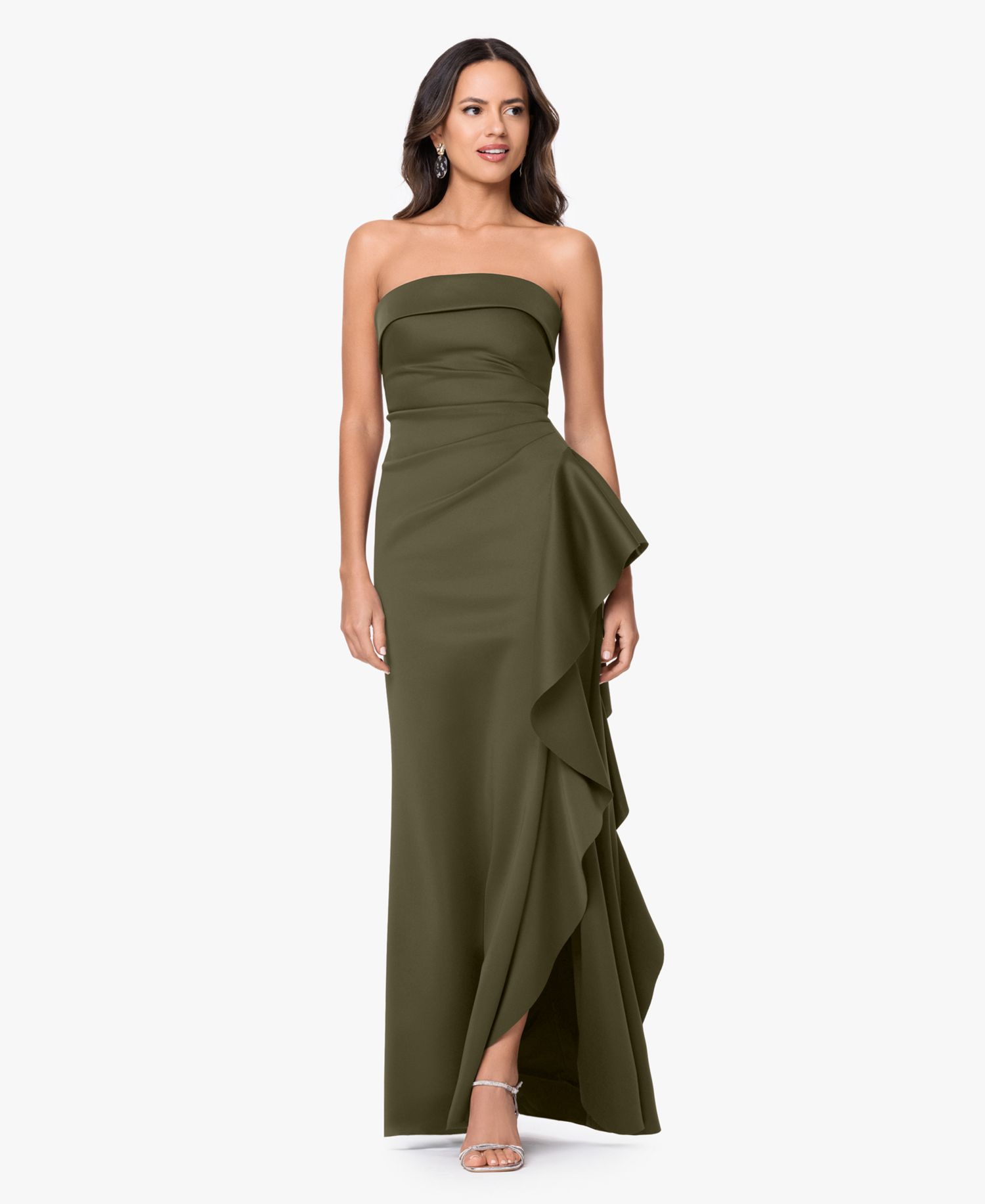 Petite Strapless Ruffle Sheath Gown