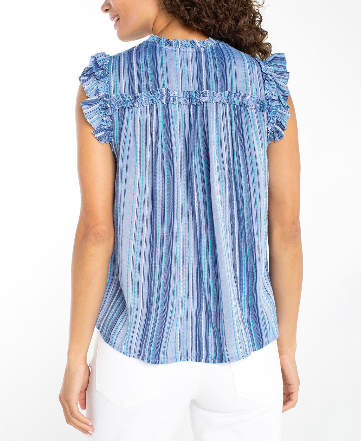 Women's Striped Flutter-Sleeve Top