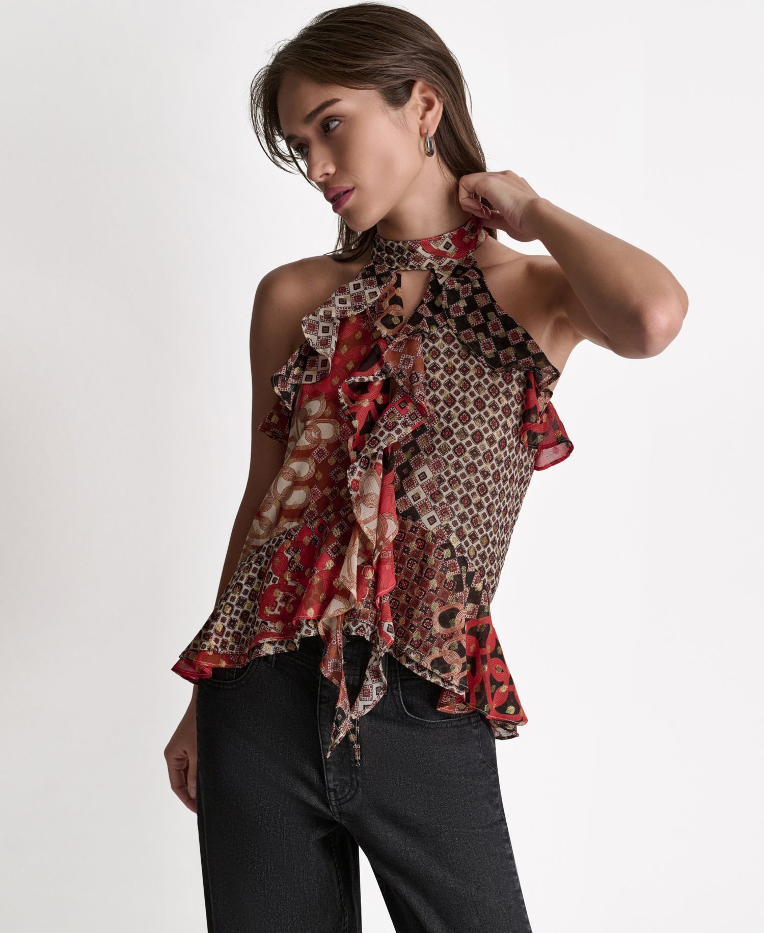 Women's Printed Ruffle Halter Neck Top