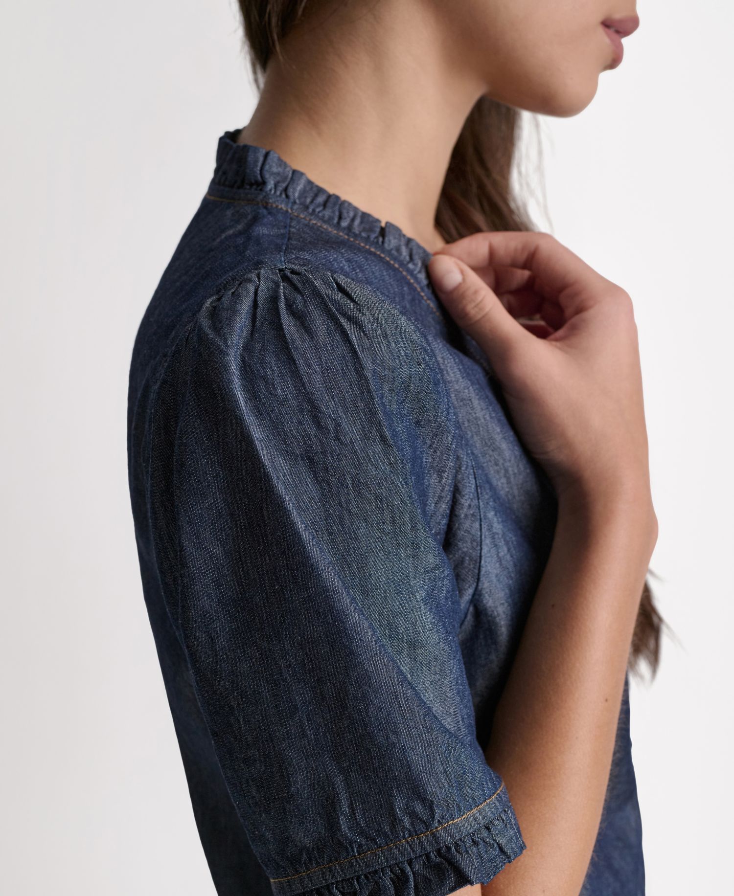 Women's Short-Sleeve Ruffle Detail Button-Front Top