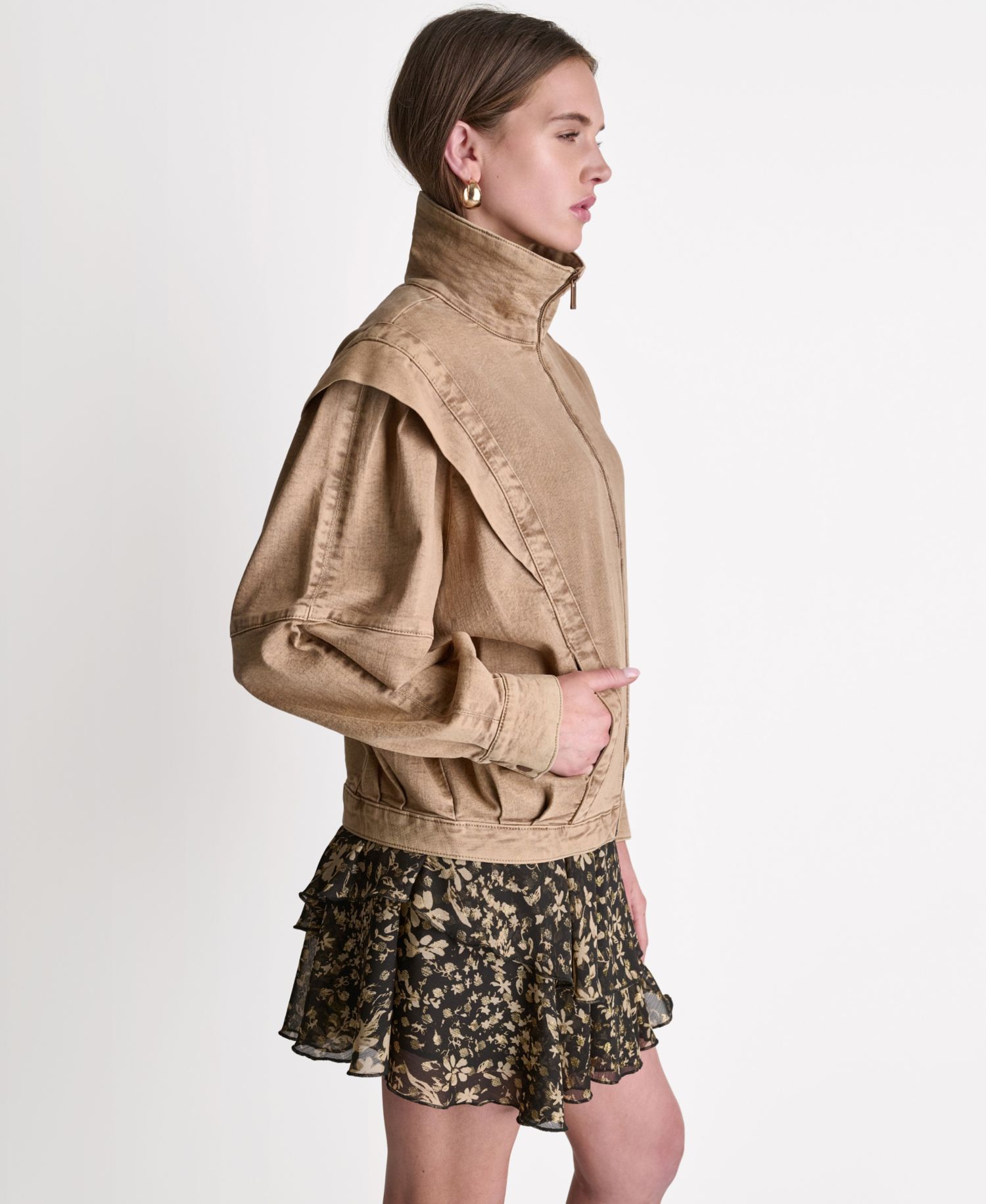 Women's Acid Wash Collared Oversize Jacket