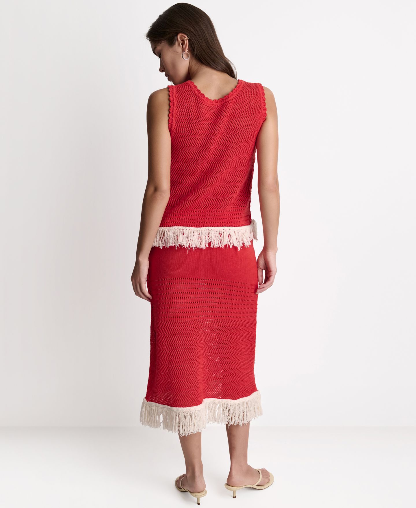 Женский топ BCBG Fringe Pointelle Scoop Neck, цвет: Firelily/Buttercream — фото 12