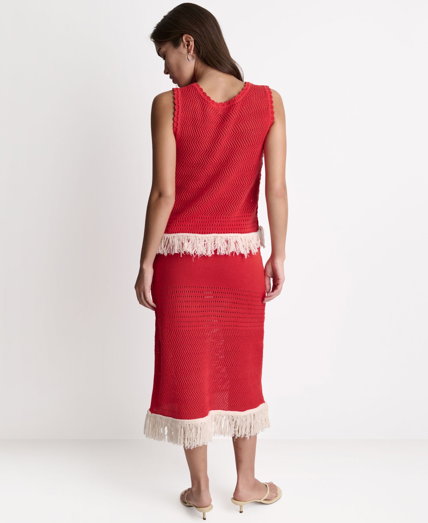 Women's Fringe Pointelle A-Line Midi Skirt