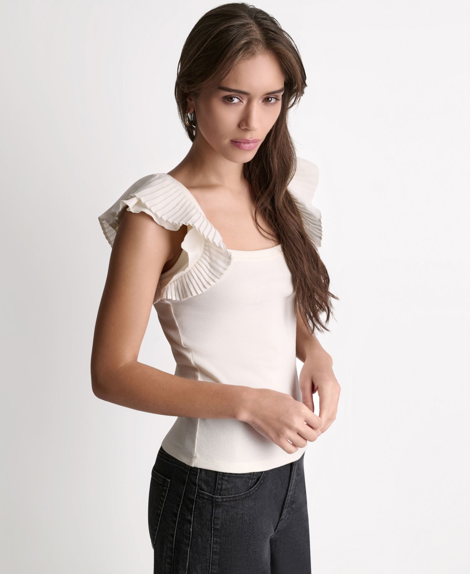 Women's Square Neck Ruffle Cap-Sleeve Top