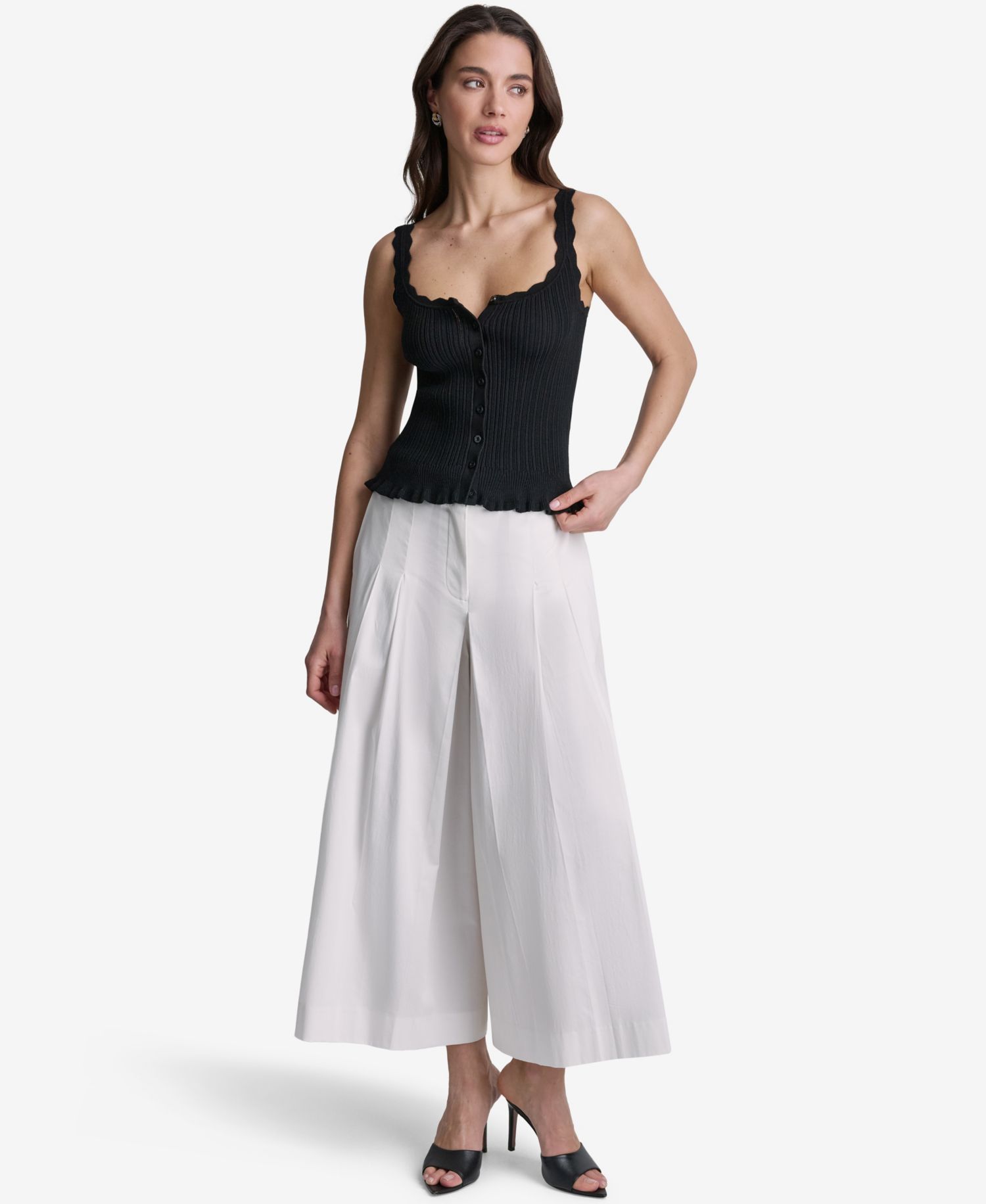 Women's Ribbed Button-Front Scoop Neck Tank Top