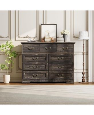 Farmhouse 9-Drawer Dresser, Rustic Vintage Chest with Textured Finish, Spacious Storage Organizer