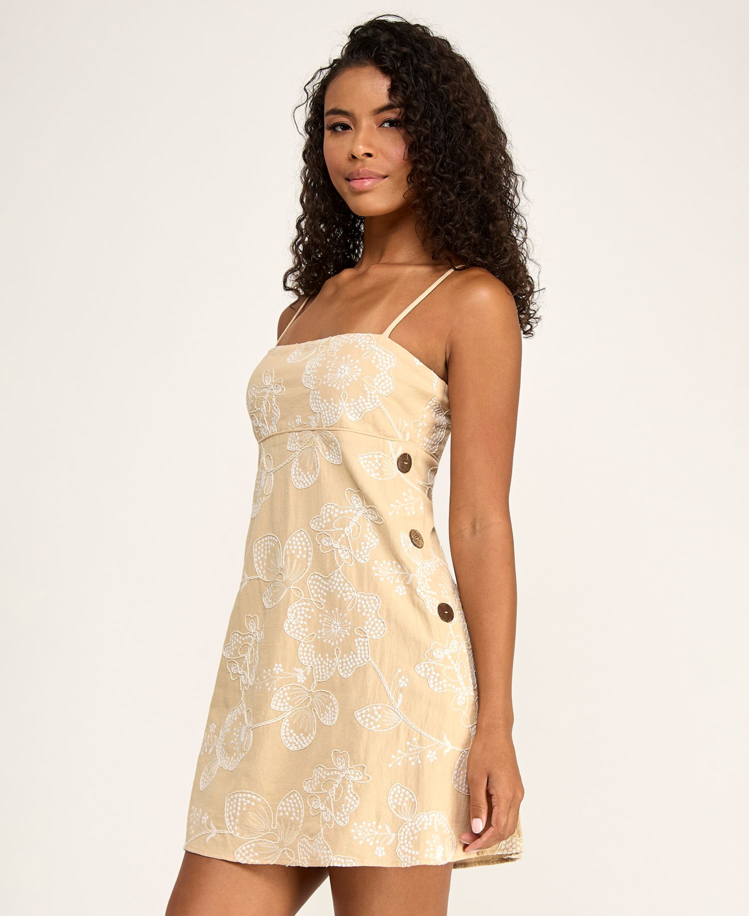 Juniors' Embroidered Square Neck Short Dress