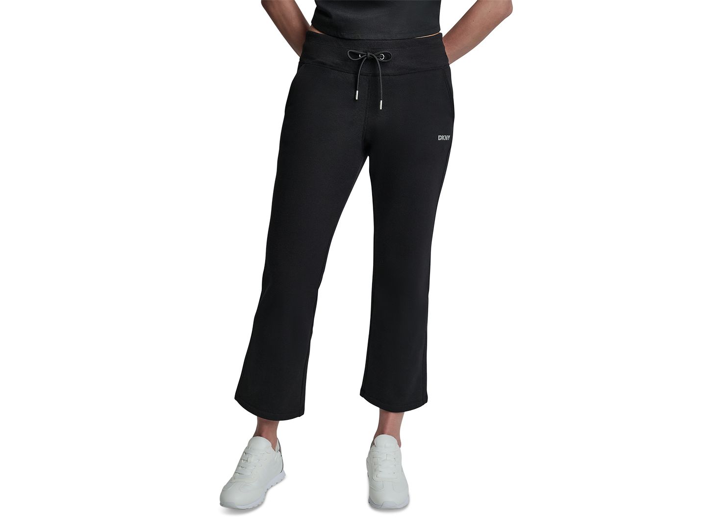 Женские брюки DKNY Sport Metallic Bubble Mid-Rise Crop Flare, цвет: Чёрный — фото 1