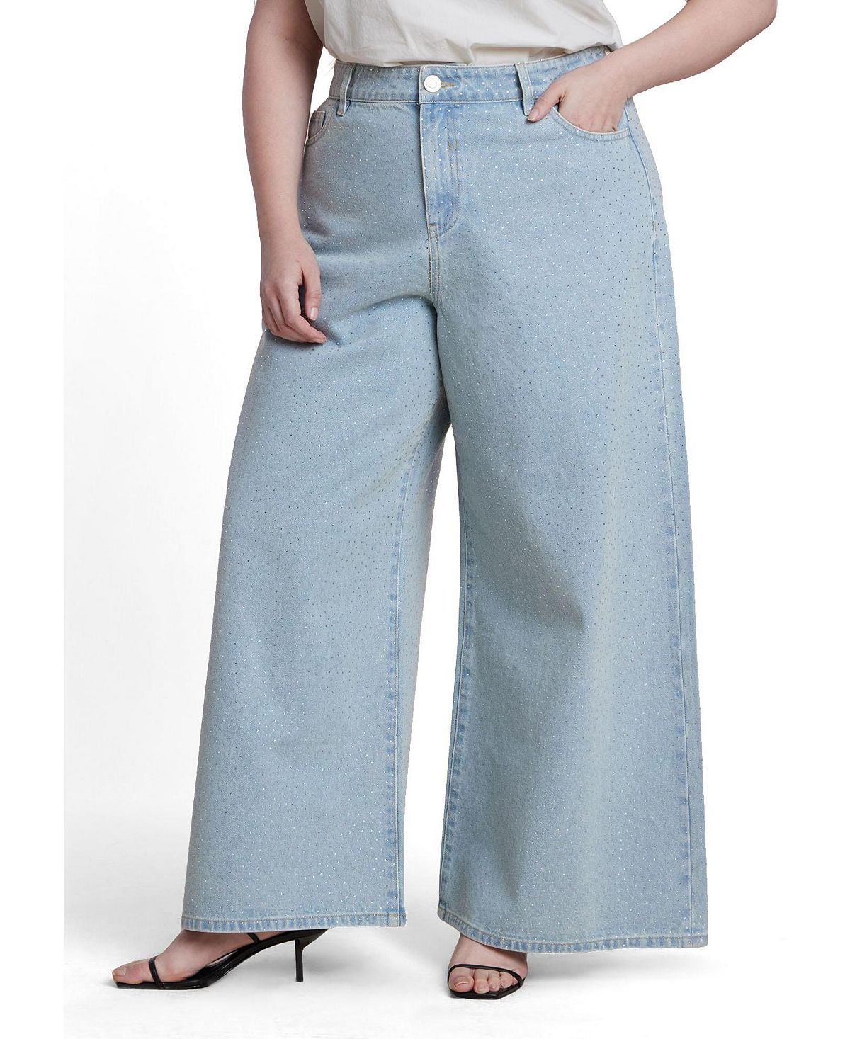 ELOQUII Women's Plus Size Embellished Rhinestone Jeans view 3 — MAYCSS fashion products