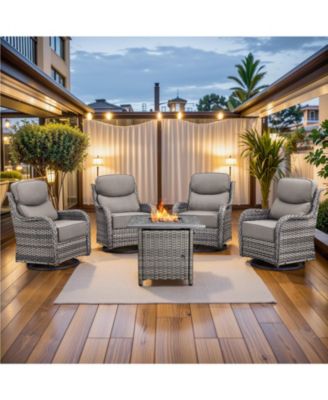 Outdoor Furniture with Fire Pit -Patio Table and Chairs Set of 4 Swivel Patio Chairs for Deck Porch Garden Poolside Backyard