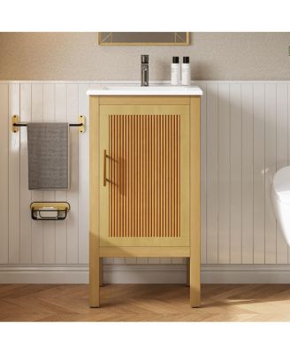 18 Inch Bathroom Vanity with Sink, Solid Wood MDF Cabinet, Adjustable Shelf, Soft Close Door for Small Spaces