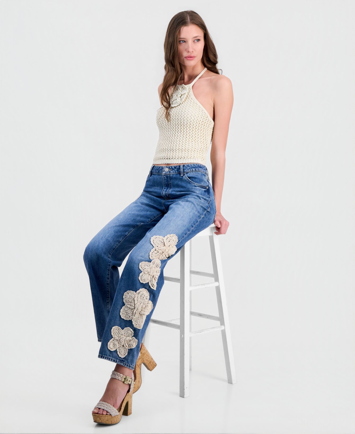 Women's Alicia Flower Crochet Halter Sweater