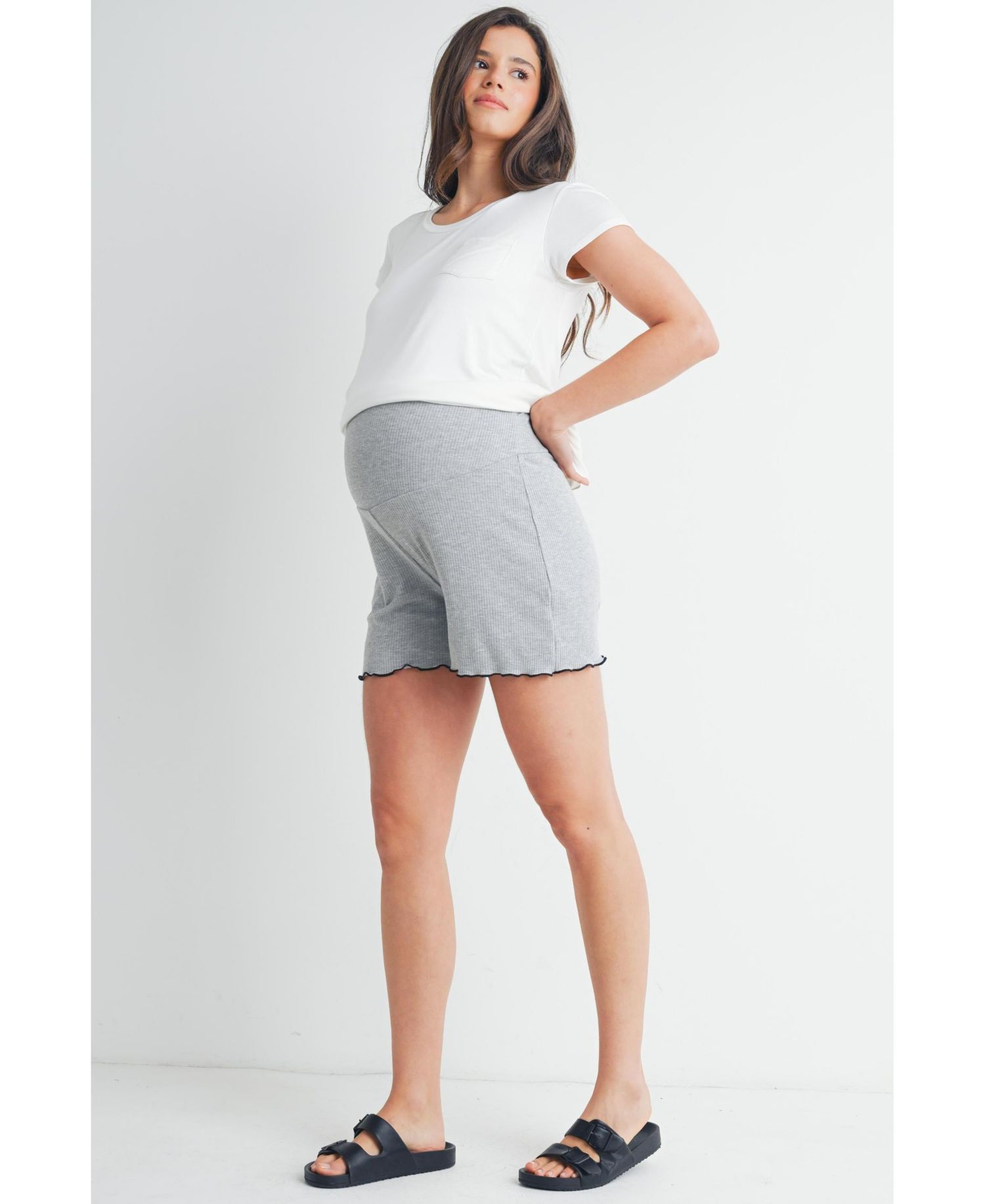 Maternity Ribbed Lounge Shorts with Over-the-Belly Waistband