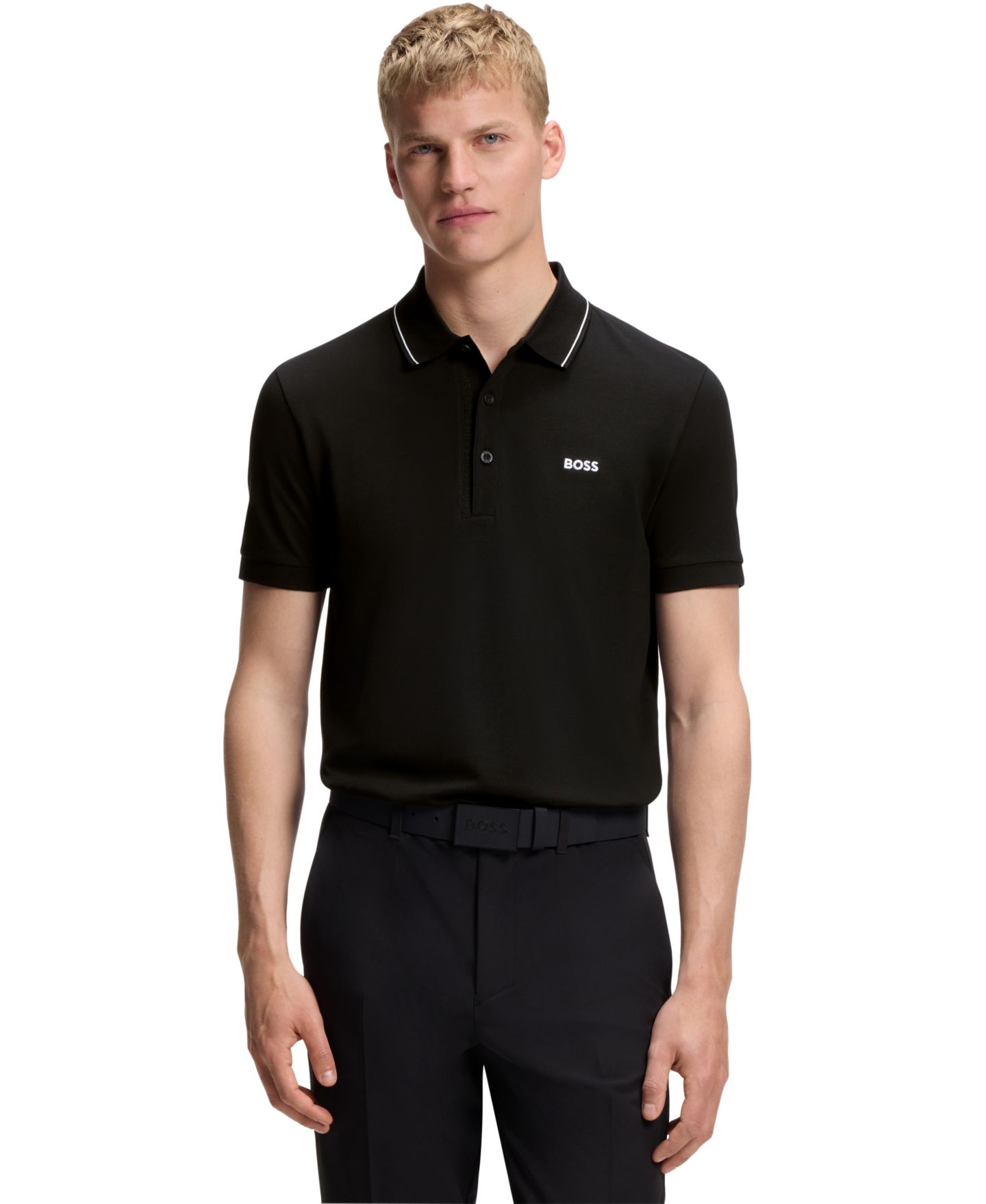 Мужское поло Hugo Boss Tonal Logo Slim-Fit Polo Shirt, цвет: Чёрный — фото 1