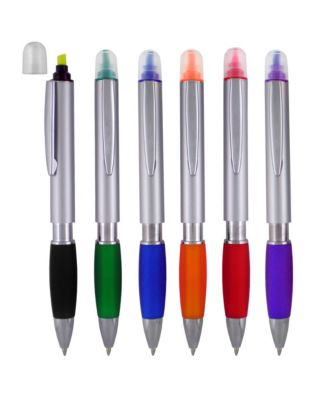 Ballpoint Pen Highlighter Chisel Tips Bright Colors Ink 6 Pack