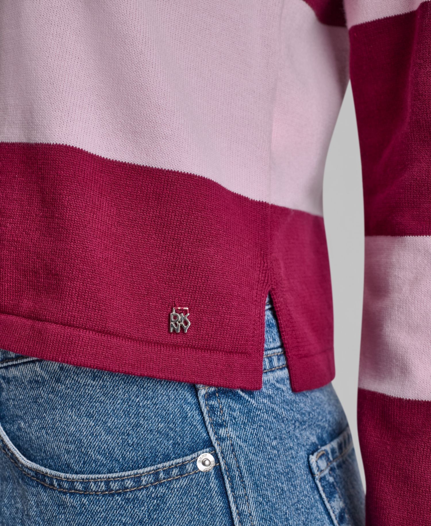 Women's Long-Sleeve Logo Charm Multi-Stripe Cotton Polo Sweater