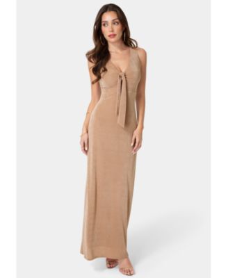 Women's V-Neck Cutout Tie Maxi Dress