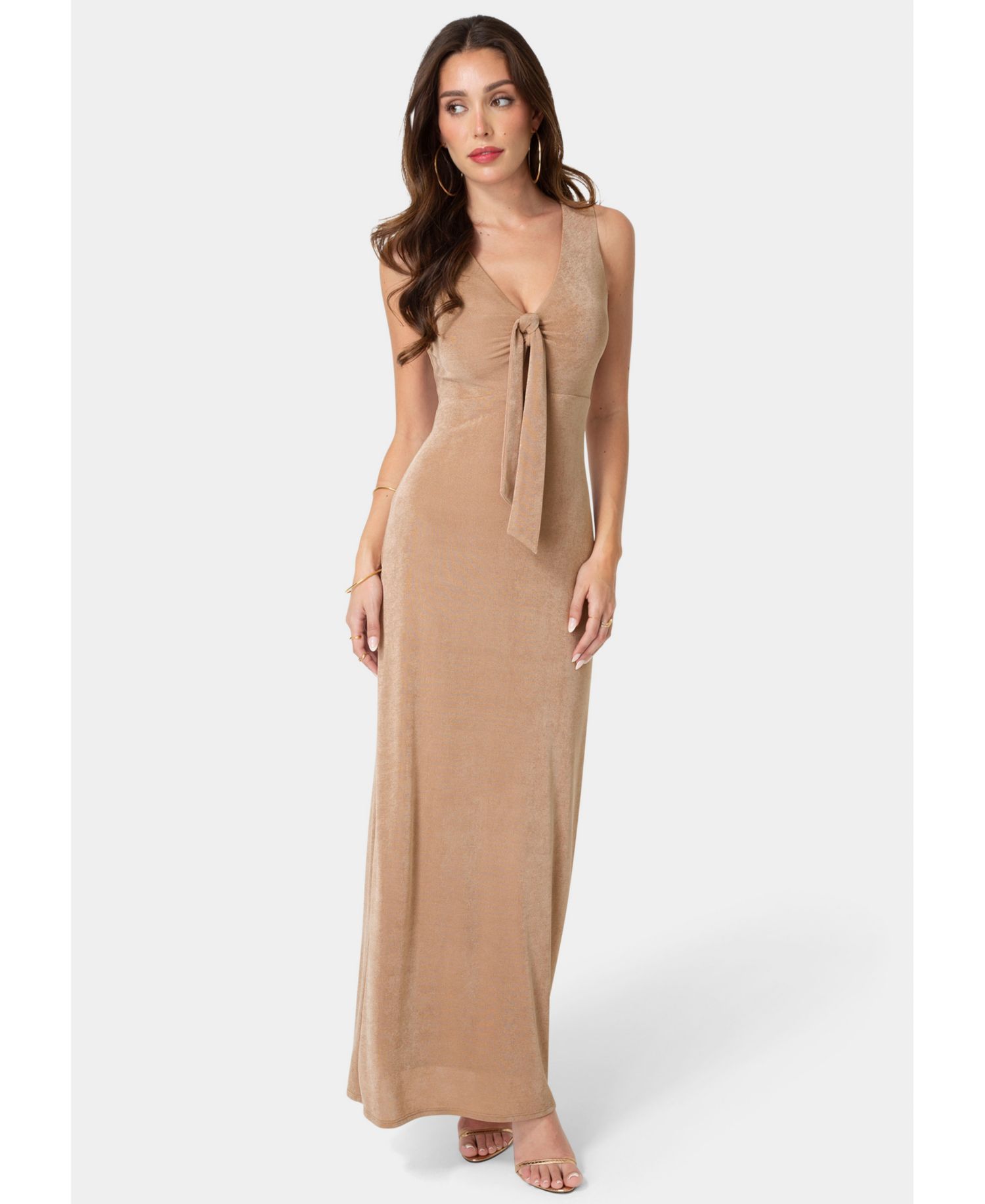 Women's V-Neck Cutout Tie Maxi Dress