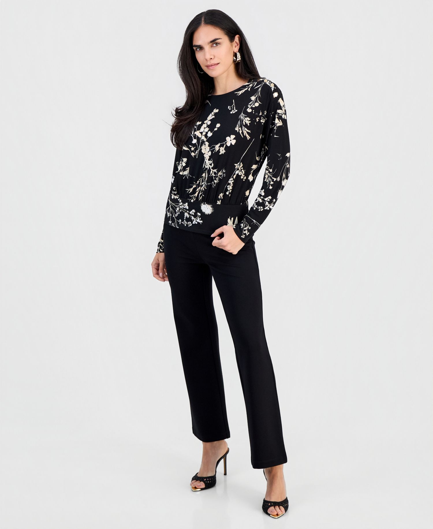 Petite Printed Crew-Neck Banded-Hem Top