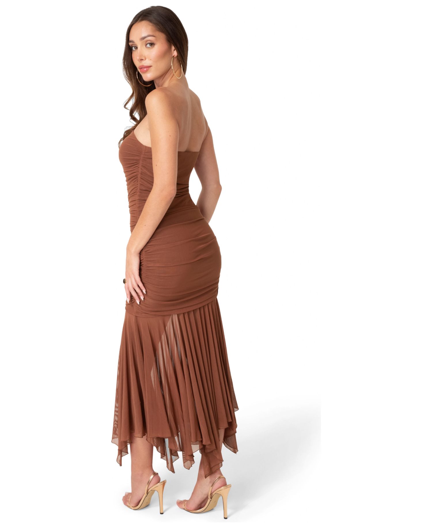 Womens Powermesh Strapless Hanky Dress
