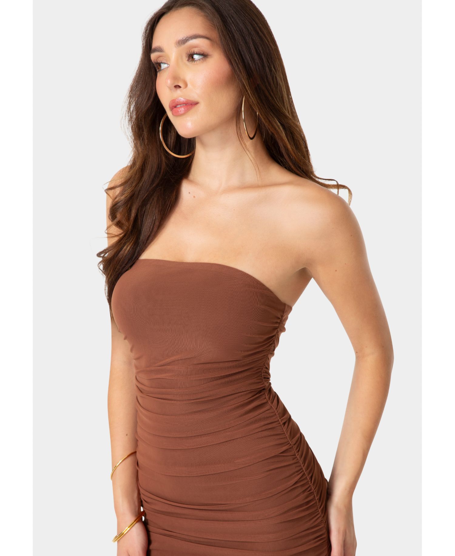 Womens Powermesh Strapless Hanky Dress