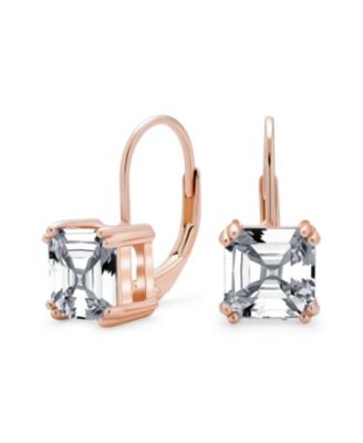 Classic 4 CTW Solitaire Square Cubic Zirconia CZ Drop Earrings Plated