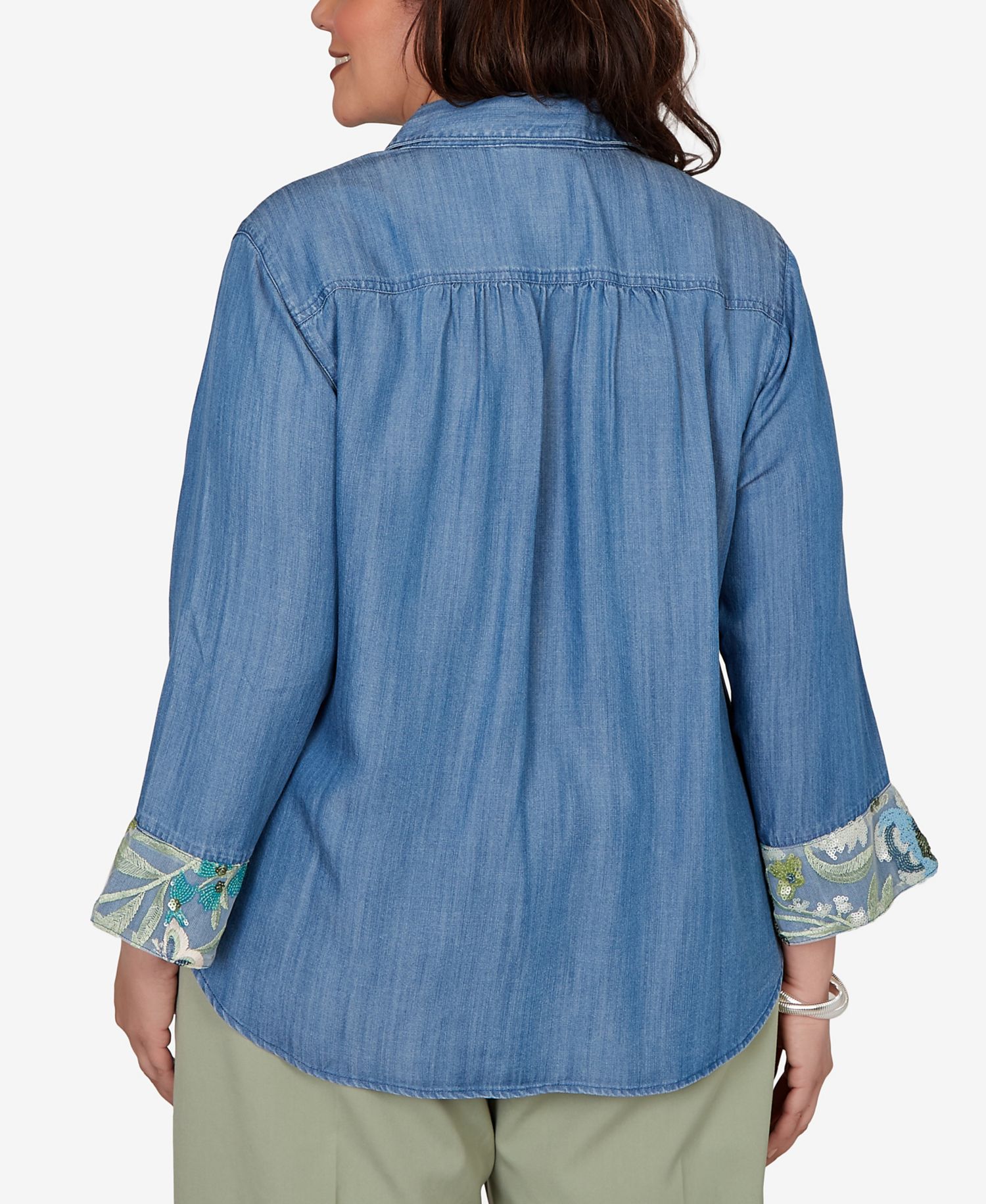 Plus Size Sequined Denim Button-Front Top