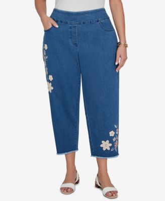 Plus Size Camden Market Floral Crochet Applique Ankle Jeans