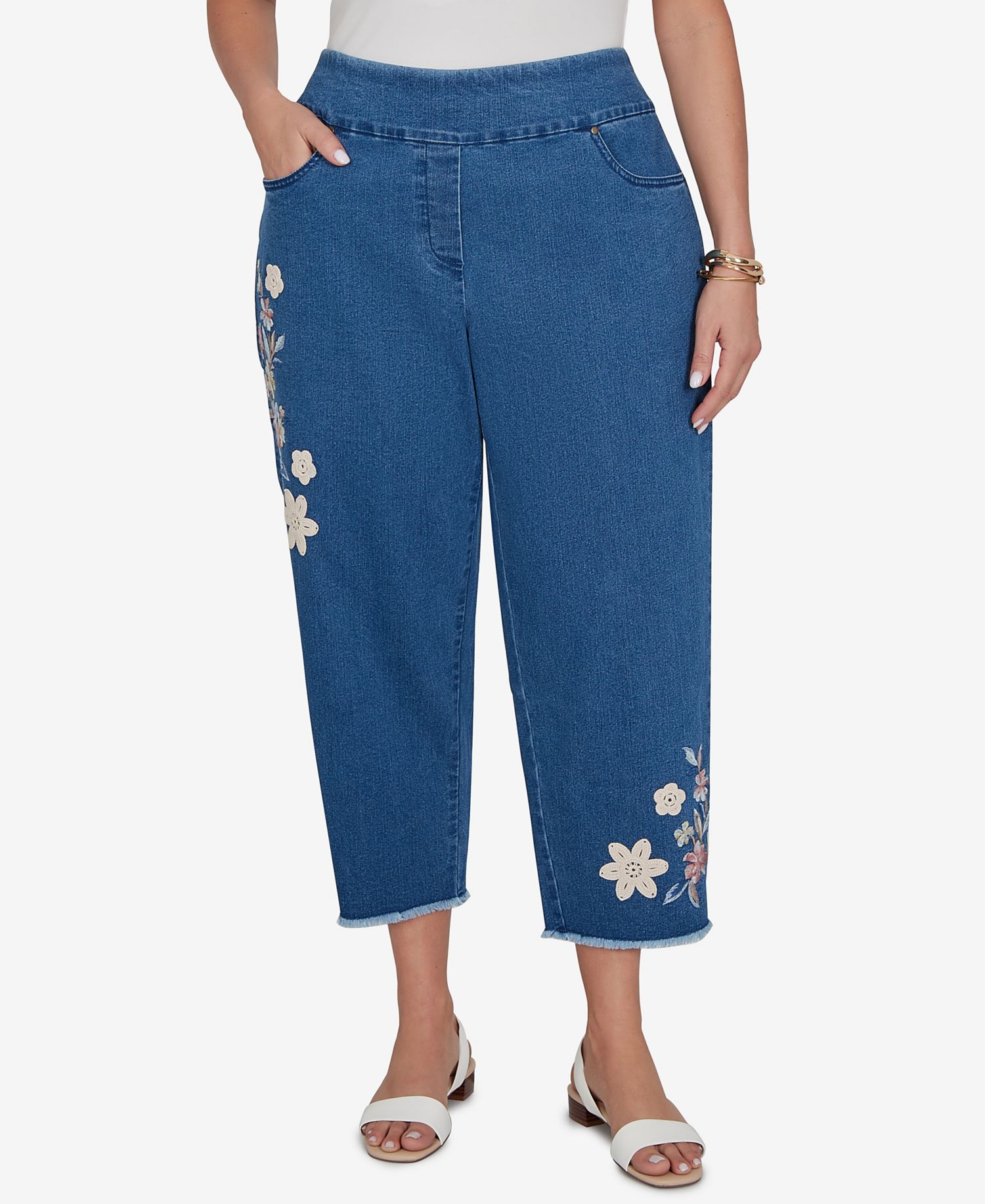 Plus Size Camden Market Floral Crochet Applique Ankle Jeans