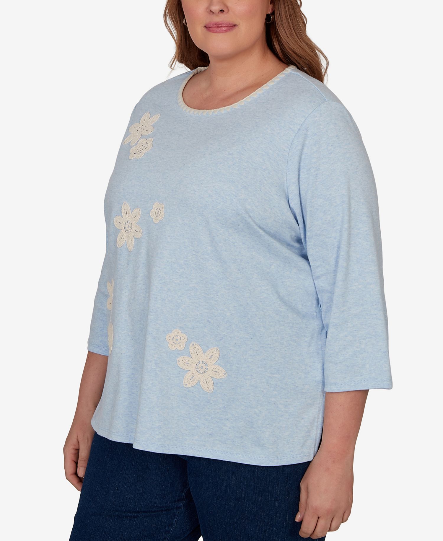 Plus Size Camden Market Floral Stitches Heathered Knit Top