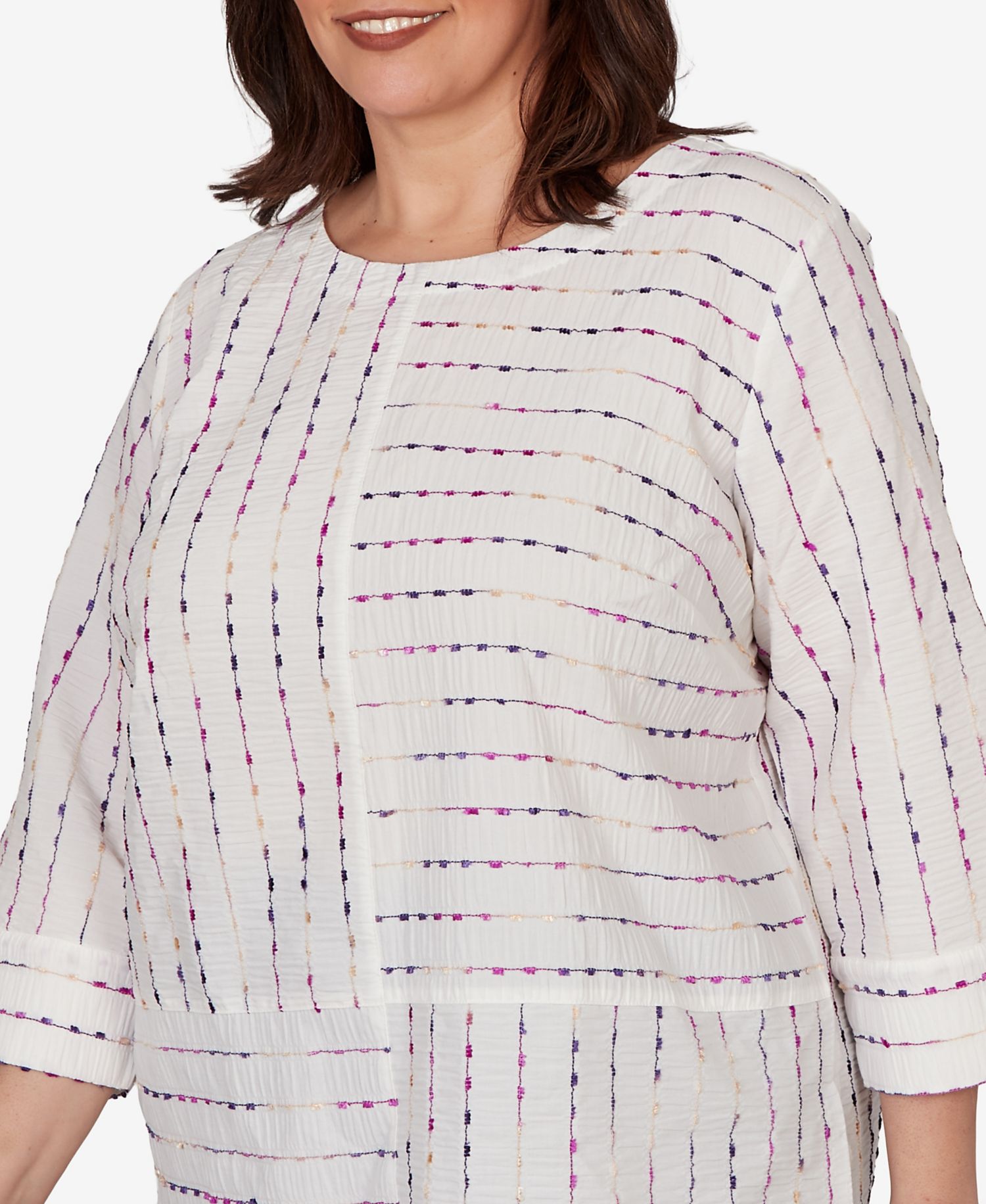 Plus Size Grand Bazaar White Textured Rainbow Stripe Top